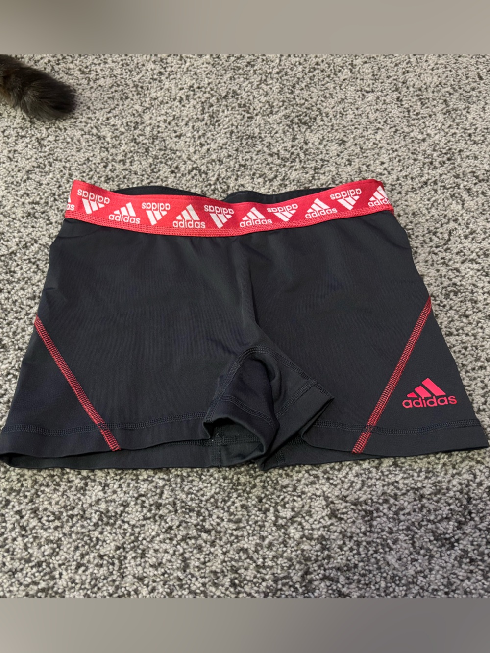 adidas Women’s Black Athletic Shorts with Red Logo Waistband
